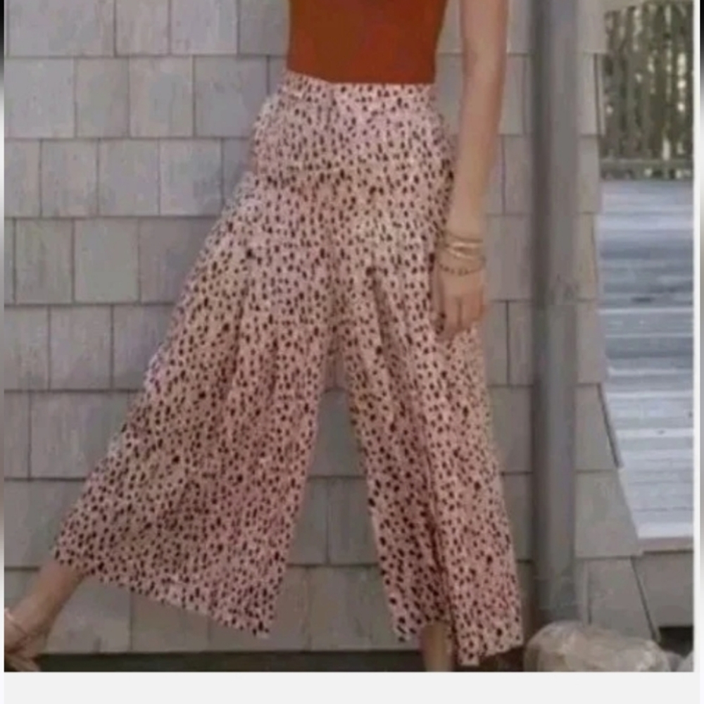 Anthropologie Isobel Pleated Wide Leg Leopard Print Trouser Pant Elastic Waist S